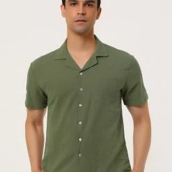 Allegra K Men's Linen Shirt Summer Casual Camp Collar Short Sleeve Button Down Beach Shirts