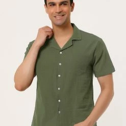 Allegra K Men's Linen Shirt Summer Casual Camp Collar Short Sleeve Button Down Beach Shirts