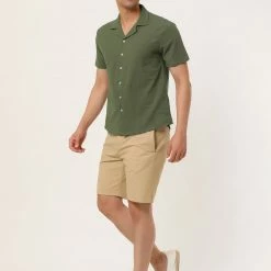Allegra K Men's Linen Shirt Summer Casual Camp Collar Short Sleeve Button Down Beach Shirts