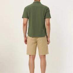 Allegra K Men's Linen Shirt Summer Casual Camp Collar Short Sleeve Button Down Beach Shirts