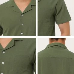 Allegra K Men's Linen Shirt Summer Casual Camp Collar Short Sleeve Button Down Beach Shirts