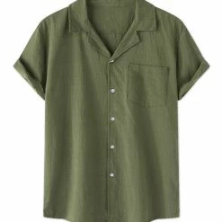 Allegra K Men's Linen Shirt Summer Casual Camp Collar Short Sleeve Button Down Beach Shirts