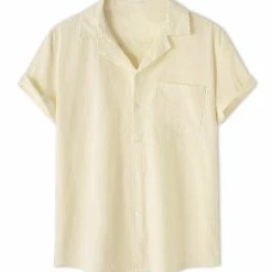 Allegra K Men's Linen Shirt Summer Casual Camp Collar Short Sleeve Button Down Beach Shirts