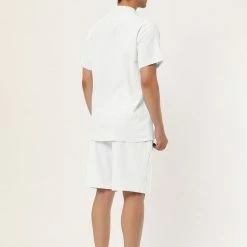 Allegra K Men's Linen Sets Band Collar Button Down Short Sleeves Shirt Solid Beach Shorts Suits