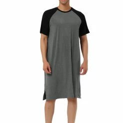 Allegra K Men's Nightshirt Nightwear Raglan Sleeves Comfy Lounge Soft Pajamas Loose Sleep Shirt Nightgown