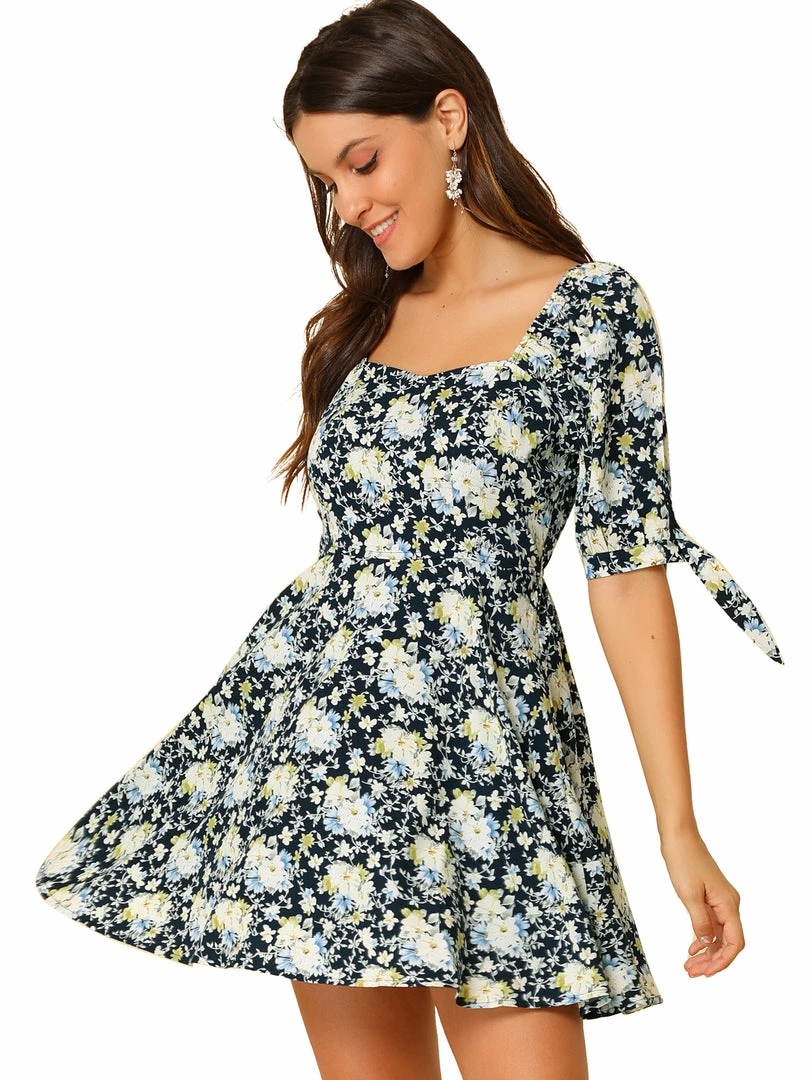 Allegra K Women's Floral Sweetheart Neck Puff Sleeve Fit And Flare A-Line Mini Dress 29 Allegra K Women's Floral Sweetheart Neck Puff Sleeve Fit And Flare A-Line Mini Dress