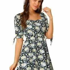Allegra K Women's Floral Sweetheart Neck Puff Sleeve Fit And Flare A-Line Mini Dress 56 Allegra K Women's Floral Sweetheart Neck Puff Sleeve Fit And Flare A-Line Mini Dress