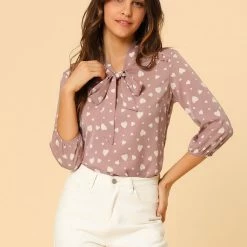 Allegra K Women's Polka Dots Ruffle Shoulder Elastic Cuff Bow Tie Neck Blouse 22 Allegra K Women's Polka Dots Ruffle Shoulder Elastic Cuff Bow Tie Neck Blouse