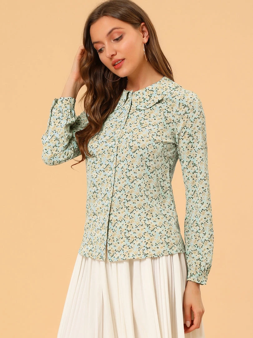Allegra K Women's Casual Peter Pan Collar Floral Chiffon Top Shirt 5 Allegra K Women's Casual Peter Pan Collar Floral Chiffon Top Shirt