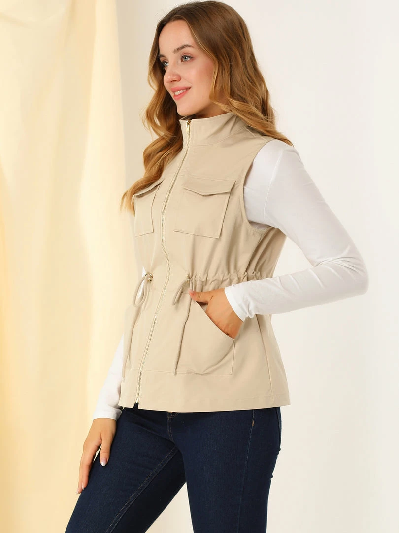 Allegra K Women's Utility Sleeveless Casual Drawstring Zipper Cargo Vest 7 Allegra K Women's Utility Sleeveless Casual Drawstring Zipper Cargo Vest