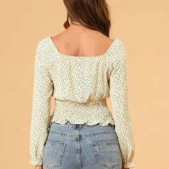 Allegra K Women's Floral Print Long Sleeve Sweetheart Neck Smocked Blouse Top 14 Allegra K Women's Floral Print Long Sleeve Sweetheart Neck Smocked Blouse Top