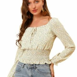 Allegra K Women's Floral Print Long Sleeve Sweetheart Neck Smocked Blouse Top 10 Allegra K Women's Floral Print Long Sleeve Sweetheart Neck Smocked Blouse Top