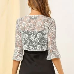 Allegra K Women's Crop Cardigan Bell Sleeve Sheer Floral Lace Shrug Top 14 Allegra K Women's Crop Cardigan Bell Sleeve Sheer Floral Lace Shrug Top