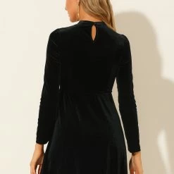 Allegra K Women's Velvet Party Sheer Mesh Panel Tie Neck Sexy A-Line Mini Dress 14 Allegra K Women's Velvet Party Sheer Mesh Panel Tie Neck Sexy A-Line Mini Dress