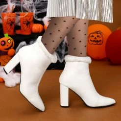 Allegra K Women's Pointed Toe Faux Fur Block Heel Ankle Boots Shoes 23 Allegra K Women's Pointed Toe Faux Fur Block Heel Ankle Boots Shoes