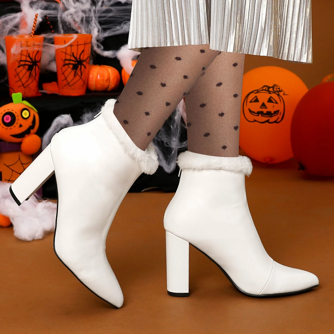 Allegra K Women's Pointed Toe Faux Fur Block Heel Ankle Boots Shoes 5 Allegra K Women's Pointed Toe Faux Fur Block Heel Ankle Boots Shoes