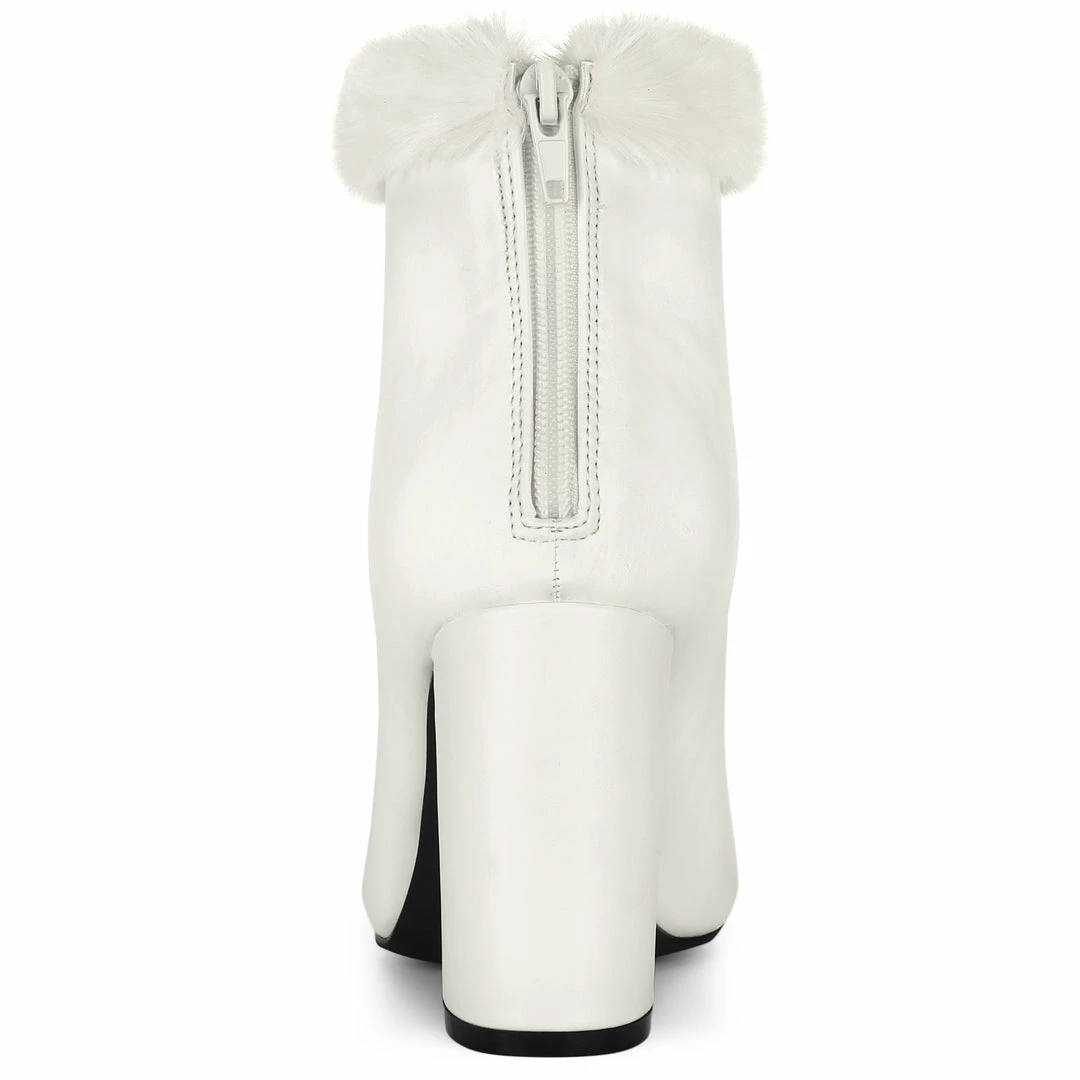 Allegra K Women's Pointed Toe Faux Fur Block Heel Ankle Boots Shoes 7 Allegra K Women's Pointed Toe Faux Fur Block Heel Ankle Boots Shoes