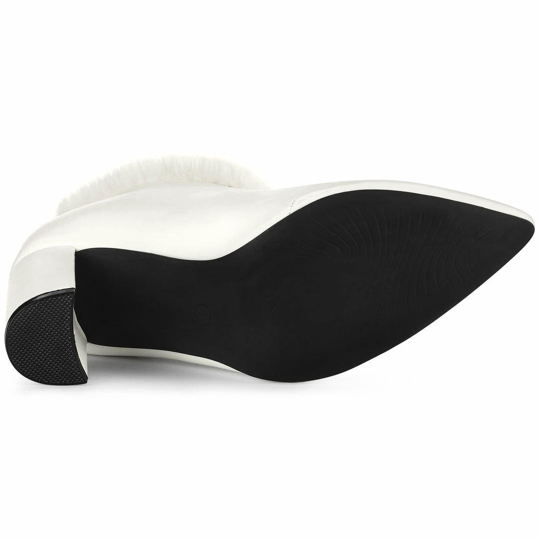 Allegra K Women's Pointed Toe Faux Fur Block Heel Ankle Boots Shoes 9 Allegra K Women's Pointed Toe Faux Fur Block Heel Ankle Boots Shoes