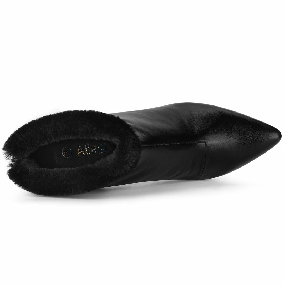 Allegra K Women's Pointed Toe Faux Fur Block Heel Ankle Boots Shoes 14 Allegra K Women's Pointed Toe Faux Fur Block Heel Ankle Boots Shoes