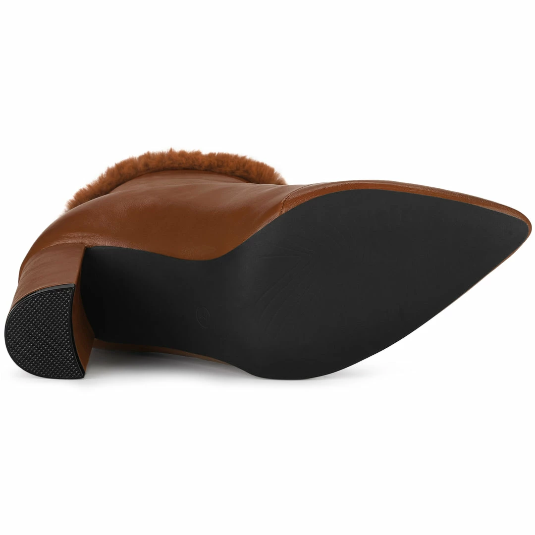 Allegra K Women's Pointed Toe Faux Fur Block Heel Ankle Boots Shoes 21 Allegra K Women's Pointed Toe Faux Fur Block Heel Ankle Boots Shoes