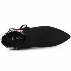 Allegra K Women's Plaid Pointed Toe Block Heels Ankle Boots Shoes