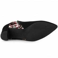 Allegra K Women's Plaid Pointed Toe Block Heels Ankle Boots Shoes