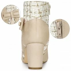 Allegra K Women's Plaid Pointed Toe Block Heels Ankle Boots Shoes