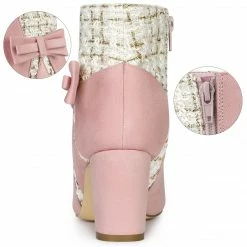 Allegra K Women's Plaid Pointed Toe Block Heels Ankle Boots Shoes