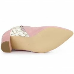 Allegra K Women's Plaid Pointed Toe Block Heels Ankle Boots Shoes