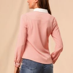 Allegra K Women's Peter Pan Collar Shirt Long Sleeve Vintage Work Button Down Blouse Top