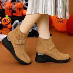 Allegra K Shoes Women's Platform Buckle Decor Wedge Heel Ankle Boots