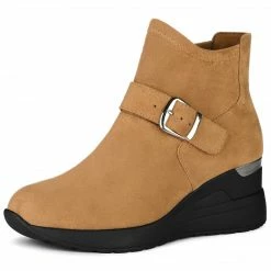 Allegra K Shoes Women's Platform Buckle Decor Wedge Heel Ankle Boots