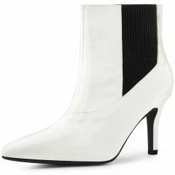 Allegra K Women's Elastic Gore Pointed Toe Stiletto Heels Ankle Boots Shoes