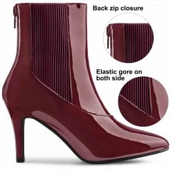 Allegra K Women's Elastic Gore Pointed Toe Stiletto Heels Ankle Boots Shoes