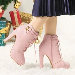 Allegra K Shoes Women's Lace Up Round Toe Platform Block Heels Ankle Boots 29 Allegra K Shoes Women's Lace Up Round Toe Platform Block Heels Ankle Boots