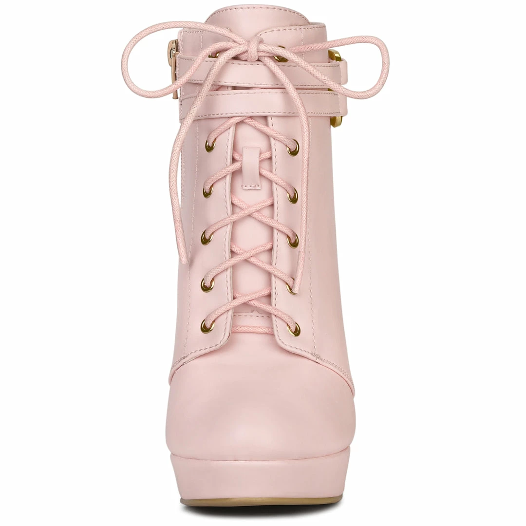 Allegra K Shoes Women's Lace Up Round Toe Platform Block Heels Ankle Boots 12 Allegra K Shoes Women's Lace Up Round Toe Platform Block Heels Ankle Boots