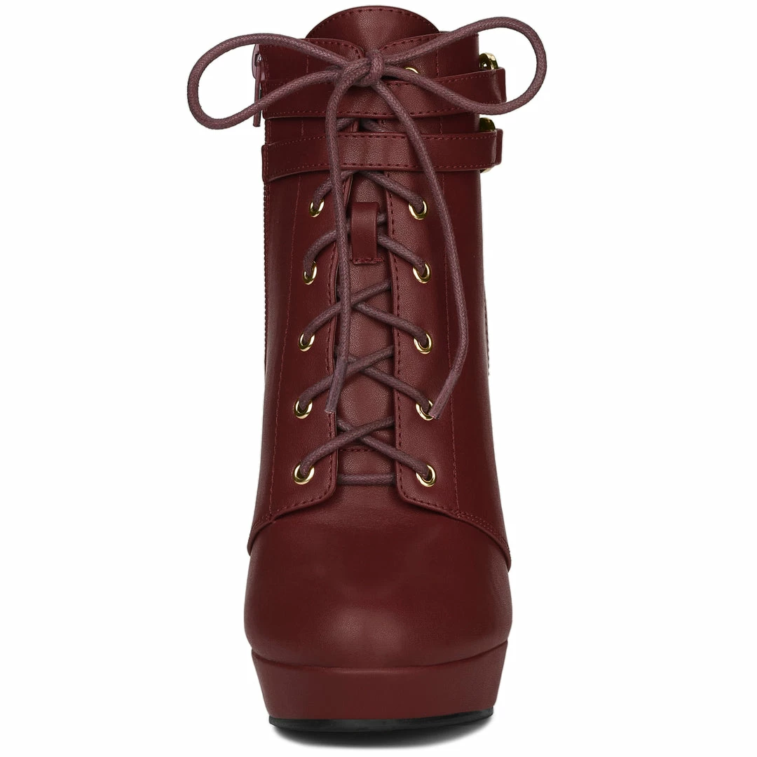 Allegra K Shoes Women's Lace Up Round Toe Platform Block Heels Ankle Boots 18 Allegra K Shoes Women's Lace Up Round Toe Platform Block Heels Ankle Boots