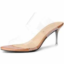 Allegra K Women's Clear Slide Stiletto Heels Clear Sandals