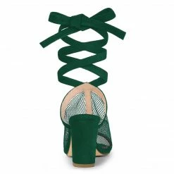 Allegra K Women's Mesh Block Heel Lace Up Sandals