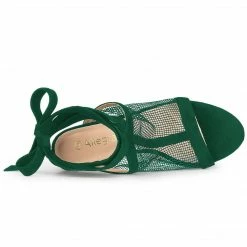 Allegra K Women's Mesh Block Heel Lace Up Sandals