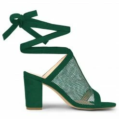 Allegra K Women's Mesh Block Heel Lace Up Sandals