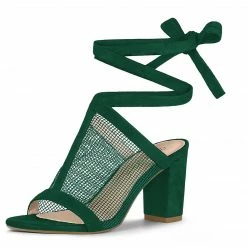 Allegra K Women's Mesh Block Heel Lace Up Sandals