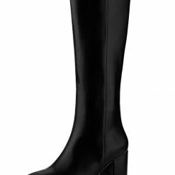 Allegra K Women's Round Toe Block Heels Knee High Boots