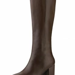 Allegra K Women's Round Toe Block Heels Knee High Boots