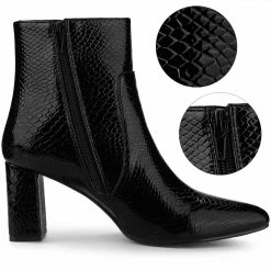 Allegra K Women's Pointed Toe Snake Print Chunky Heel Ankle Boots 23 Allegra K Women's Pointed Toe Snake Print Chunky Heel Ankle Boots