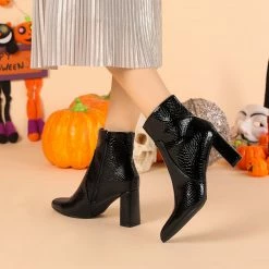 Allegra K Women's Pointed Toe Snake Print Chunky Heel Ankle Boots 24 Allegra K Women's Pointed Toe Snake Print Chunky Heel Ankle Boots