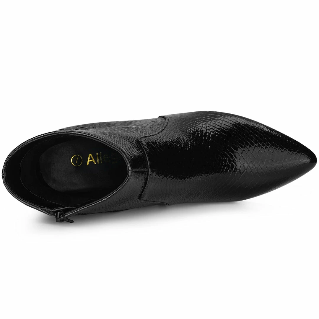 Allegra K Women's Pointed Toe Snake Print Chunky Heel Ankle Boots 9 Allegra K Women's Pointed Toe Snake Print Chunky Heel Ankle Boots