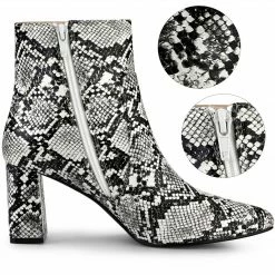 Allegra K Women's Pointed Toe Snake Print Chunky Heel Ankle Boots 35 Allegra K Women's Pointed Toe Snake Print Chunky Heel Ankle Boots