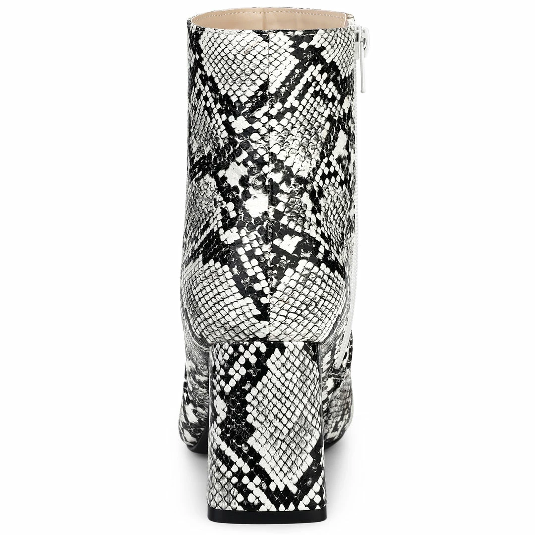 Allegra K Women's Pointed Toe Snake Print Chunky Heel Ankle Boots 20 Allegra K Women's Pointed Toe Snake Print Chunky Heel Ankle Boots