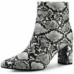 Allegra K Women's Pointed Toe Snake Print Chunky Heel Ankle Boots 34 Allegra K Women's Pointed Toe Snake Print Chunky Heel Ankle Boots